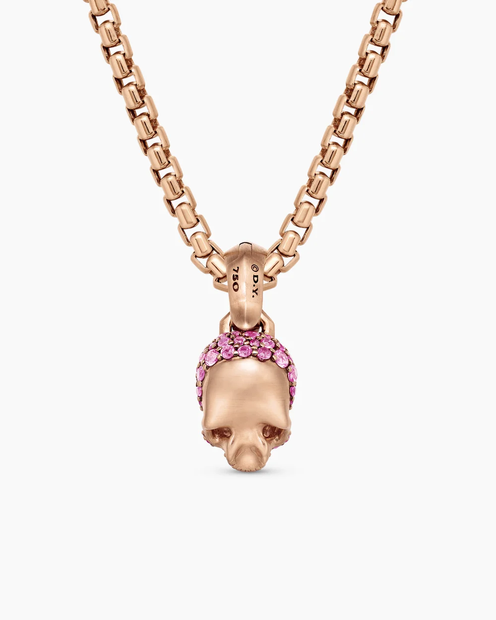 Skull Amulet Full Pavé Pink Sapphires and 18K Rose Gold, 14mm