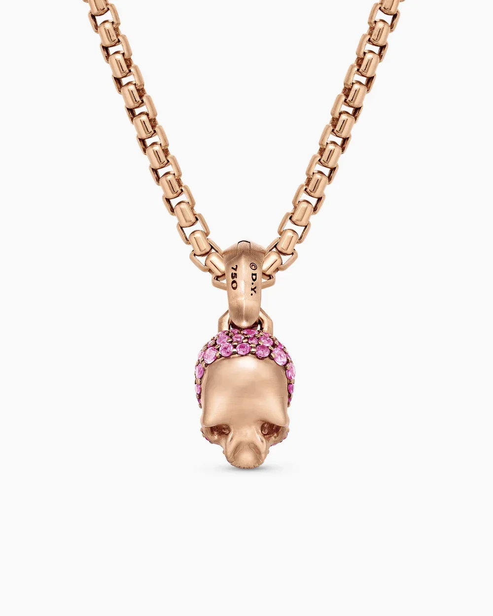 Skull Amulet Full Pavé Pink Sapphires and 18K Rose Gold, 14mm