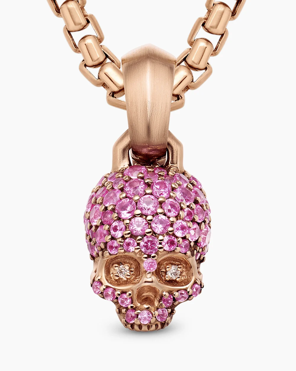 Skull Amulet Full Pavé Pink Sapphires and 18K Rose Gold, 14mm