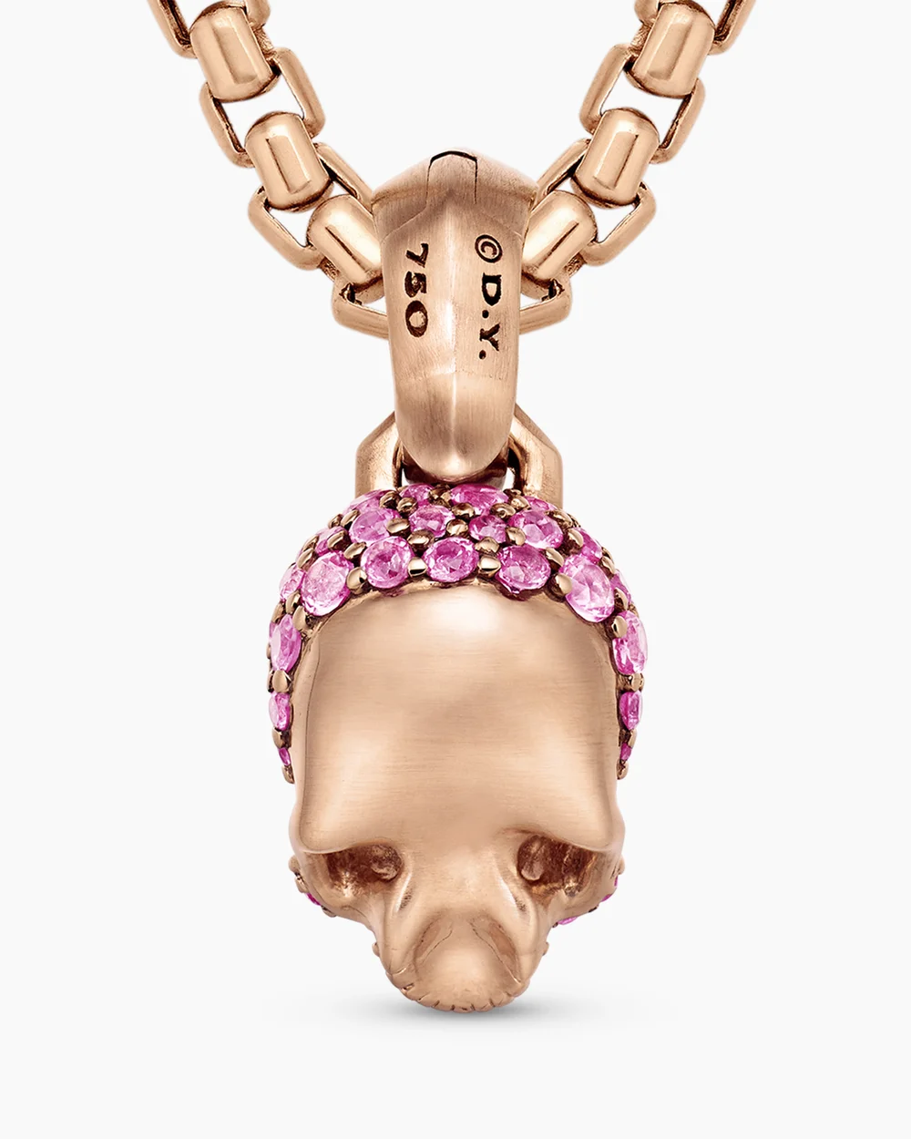 Skull Amulet Full Pavé Pink Sapphires and 18K Rose Gold, 14mm