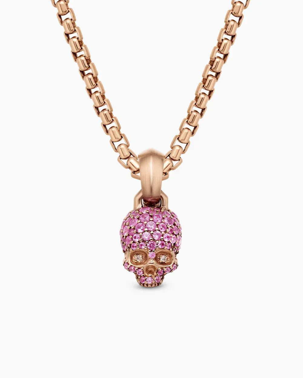 Skull Amulet Full Pavé Pink Sapphires and 18K Rose Gold, 14mm