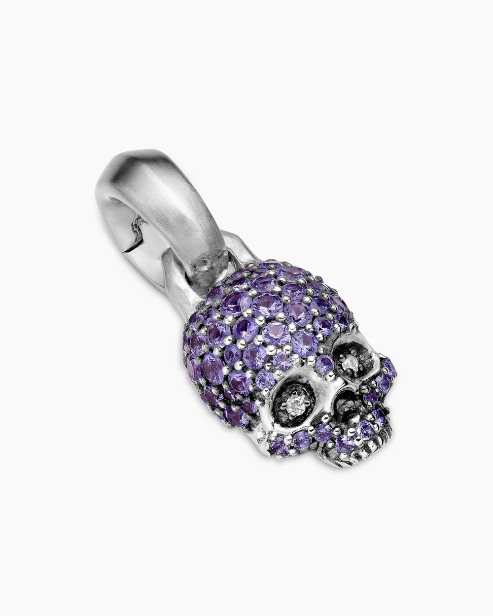 Skull Amulet Full Pavé Purple Sapphires and 18K White Gold, 14mm