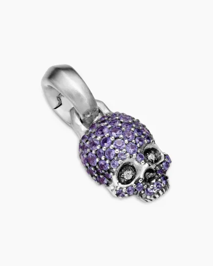 Skull Amulet Full Pavé Purple Sapphires and 18K White Gold, 14mm