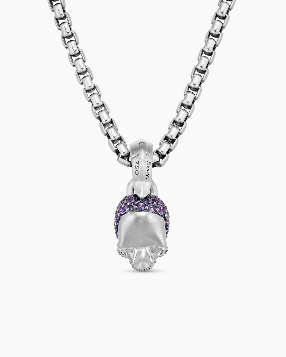 Skull Amulet Full Pavé Purple Sapphires and 18K White Gold, 14mm