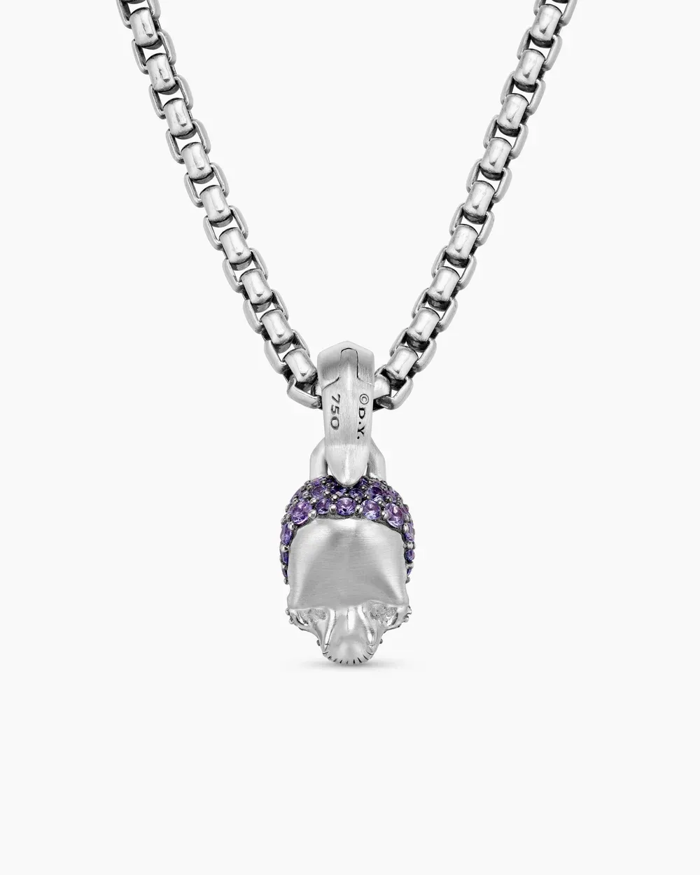 Skull Amulet Full Pavé Purple Sapphires and 18K White Gold, 14mm