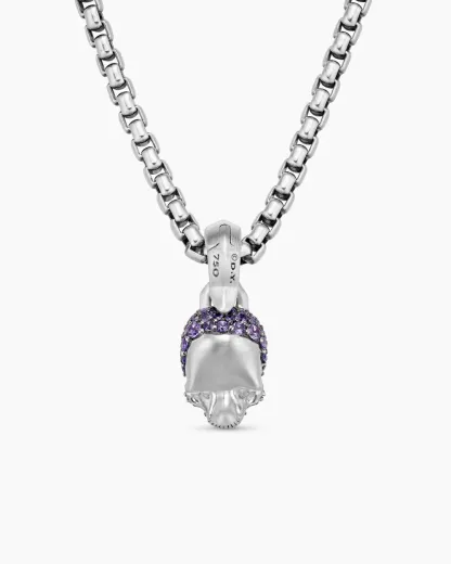 Skull Amulet Full Pavé Purple Sapphires and 18K White Gold, 14mm