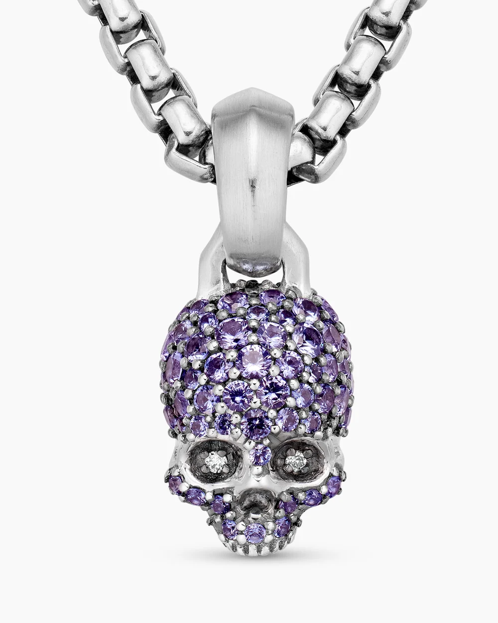 Skull Amulet Full Pavé Purple Sapphires and 18K White Gold, 14mm