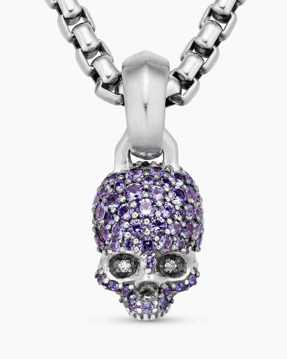 Skull Amulet Full Pavé Purple Sapphires and 18K White Gold, 14mm