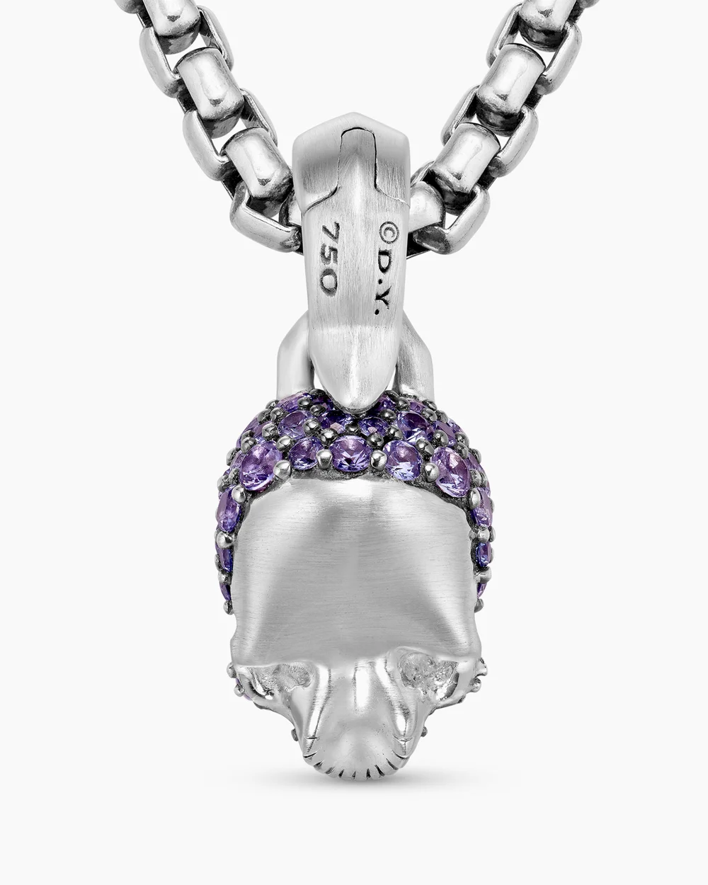 Skull Amulet Full Pavé Purple Sapphires and 18K White Gold, 14mm