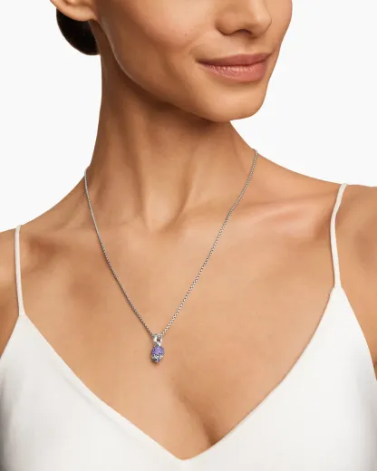 Skull Amulet Full Pavé Purple Sapphires and 18K White Gold, 14mm