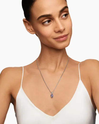 Skull Amulet Full Pavé Purple Sapphires and 18K White Gold, 14mm