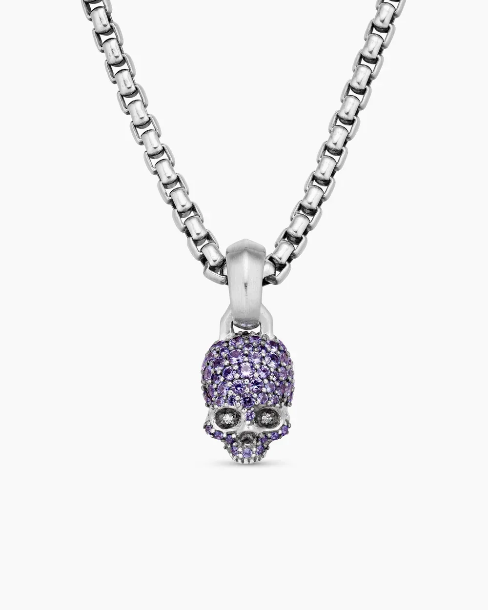 Skull Amulet Full Pavé Purple Sapphires and 18K White Gold, 14mm