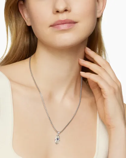 Hamsa Amulet 18K White Gold with Pavé Diamonds and Blue Sapphire, 24.6mm