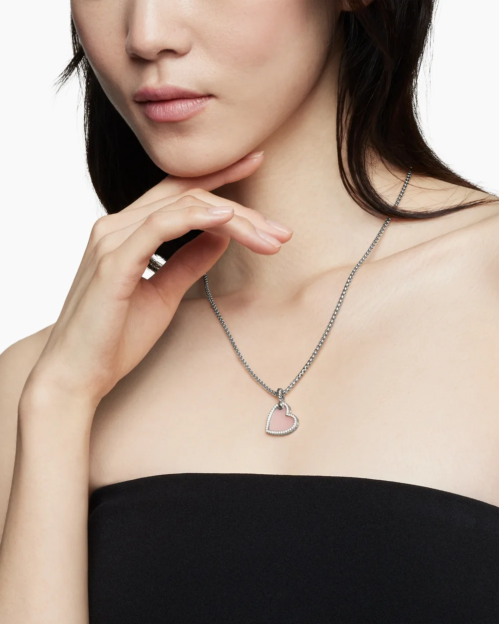 DY Elements® Heart Amulet Sterling Silver with Pink Opal and Diamonds