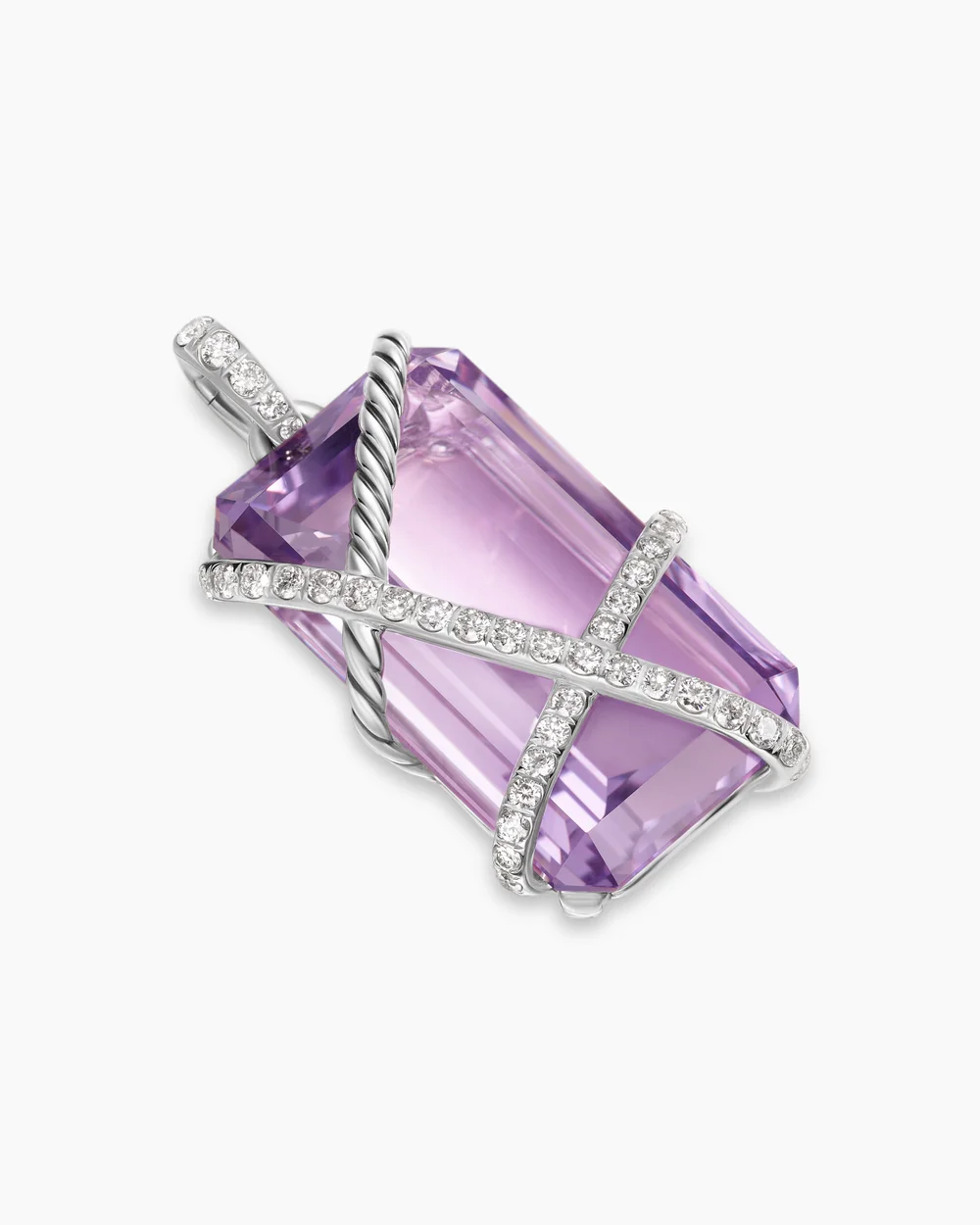 Cable Wrap Amulet Sterling Silver with Lavender Amethyst and Diamonds, 32mm