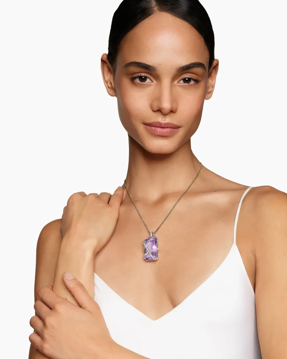 Cable Wrap Amulet Sterling Silver with Lavender Amethyst and Diamonds, 32mm