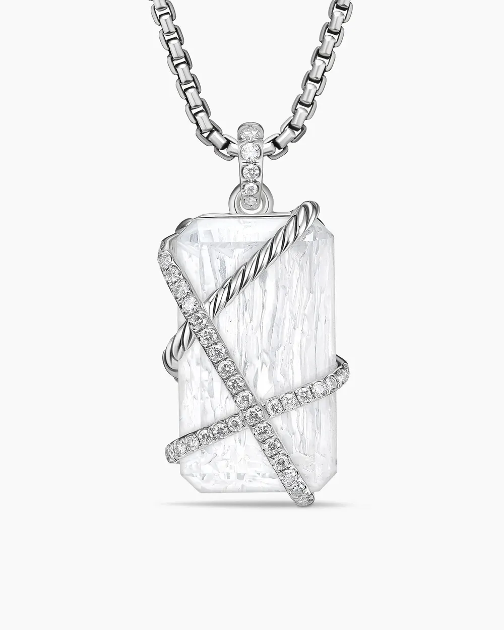 Cable Wrap Amulet Sterling Silver with Crystal and Diamonds, 32mm