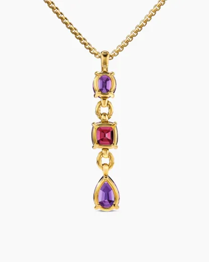 Marbella Y Pendant 18K Yellow Gold with Amethyst and Rhodolite Garnet, 57.8mm