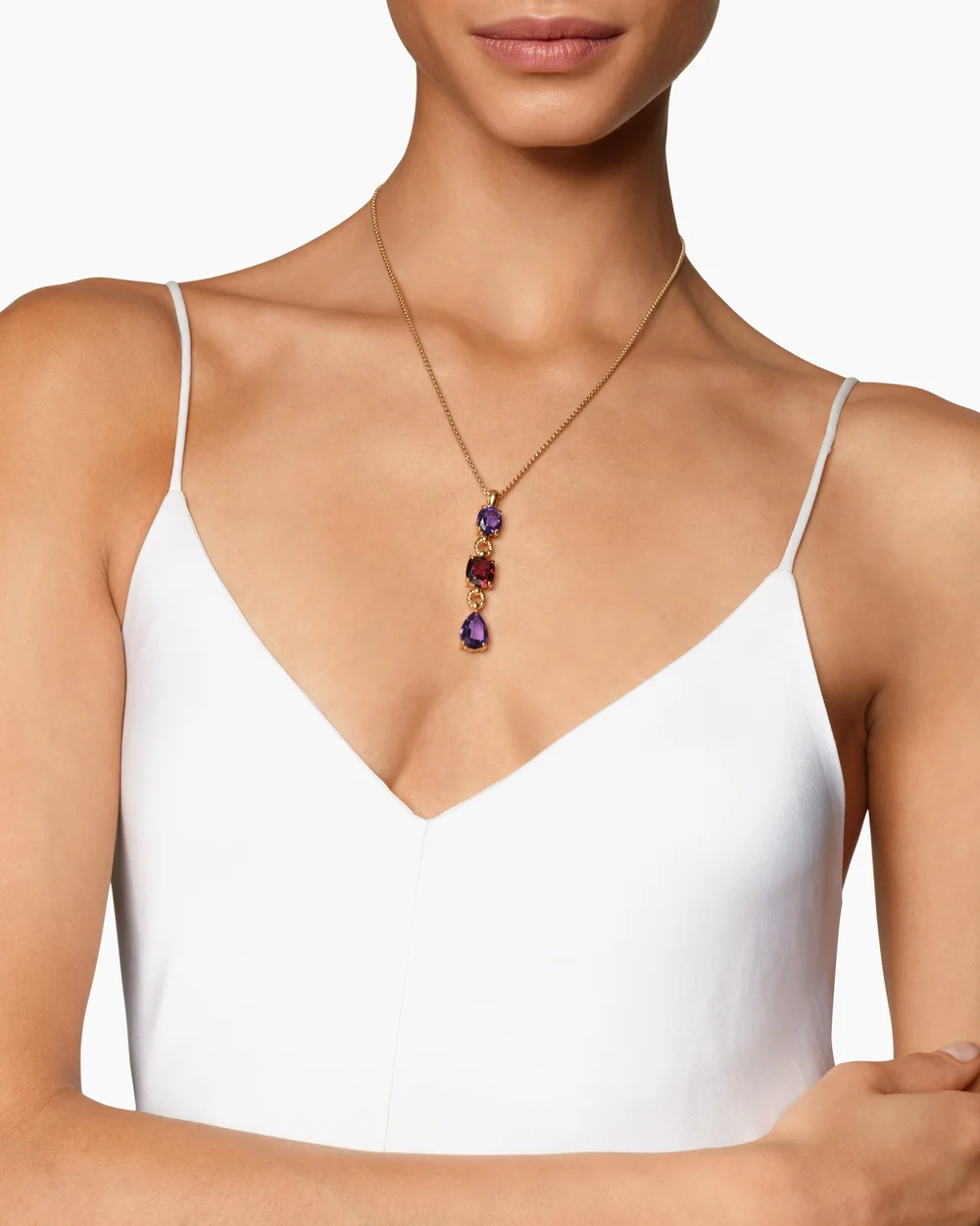 Marbella Y Pendant 18K Yellow Gold with Amethyst and Rhodolite Garnet, 57.8mm