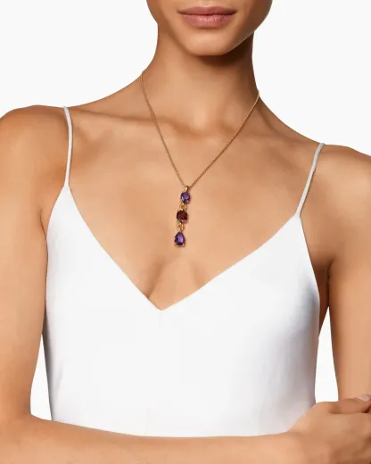 Marbella Y Pendant 18K Yellow Gold with Amethyst and Rhodolite Garnet, 57.8mm