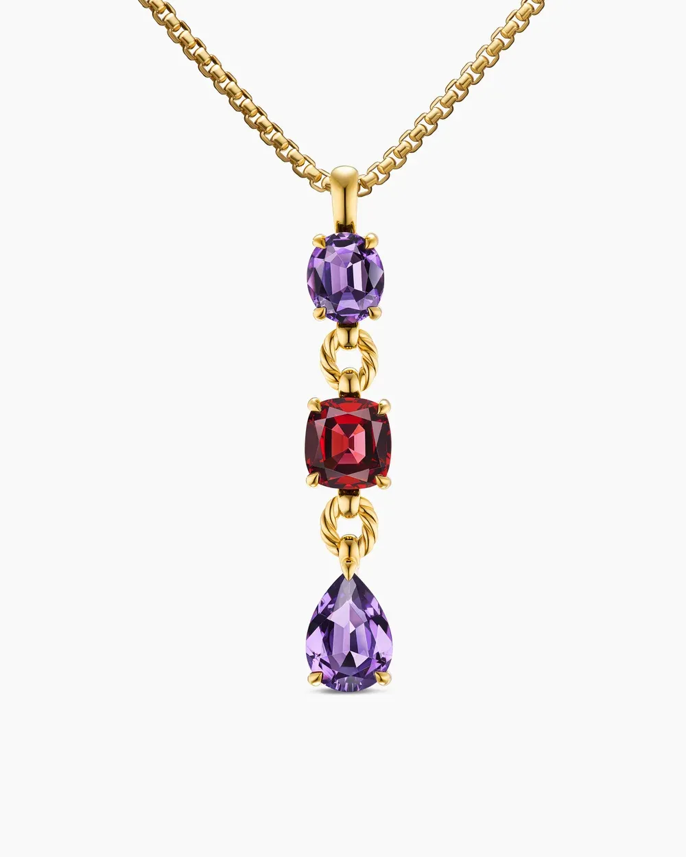 Marbella Y Pendant 18K Yellow Gold with Amethyst and Rhodolite Garnet, 57.8mm