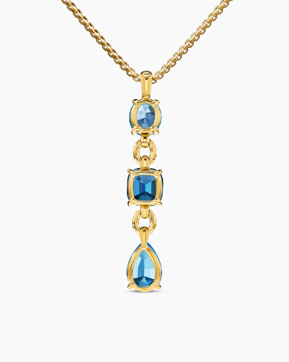 Marbella Y Pendant 18K Yellow Gold with Blue Topaz and Hampton Blue Topaz, 57.8mm