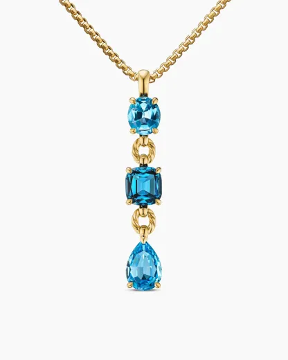 Marbella Y Pendant 18K Yellow Gold with Blue Topaz and Hampton Blue Topaz, 57.8mm