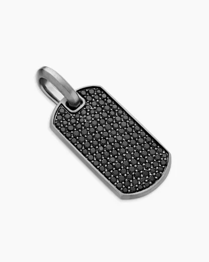 Chevron Tag Sterling Silver with Black Diamonds, 27mm