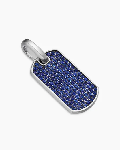 Chevron Tag Sterling Silver with Sapphires, 27mm