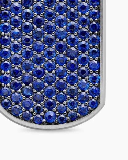 Chevron Tag Sterling Silver with Sapphires, 27mm