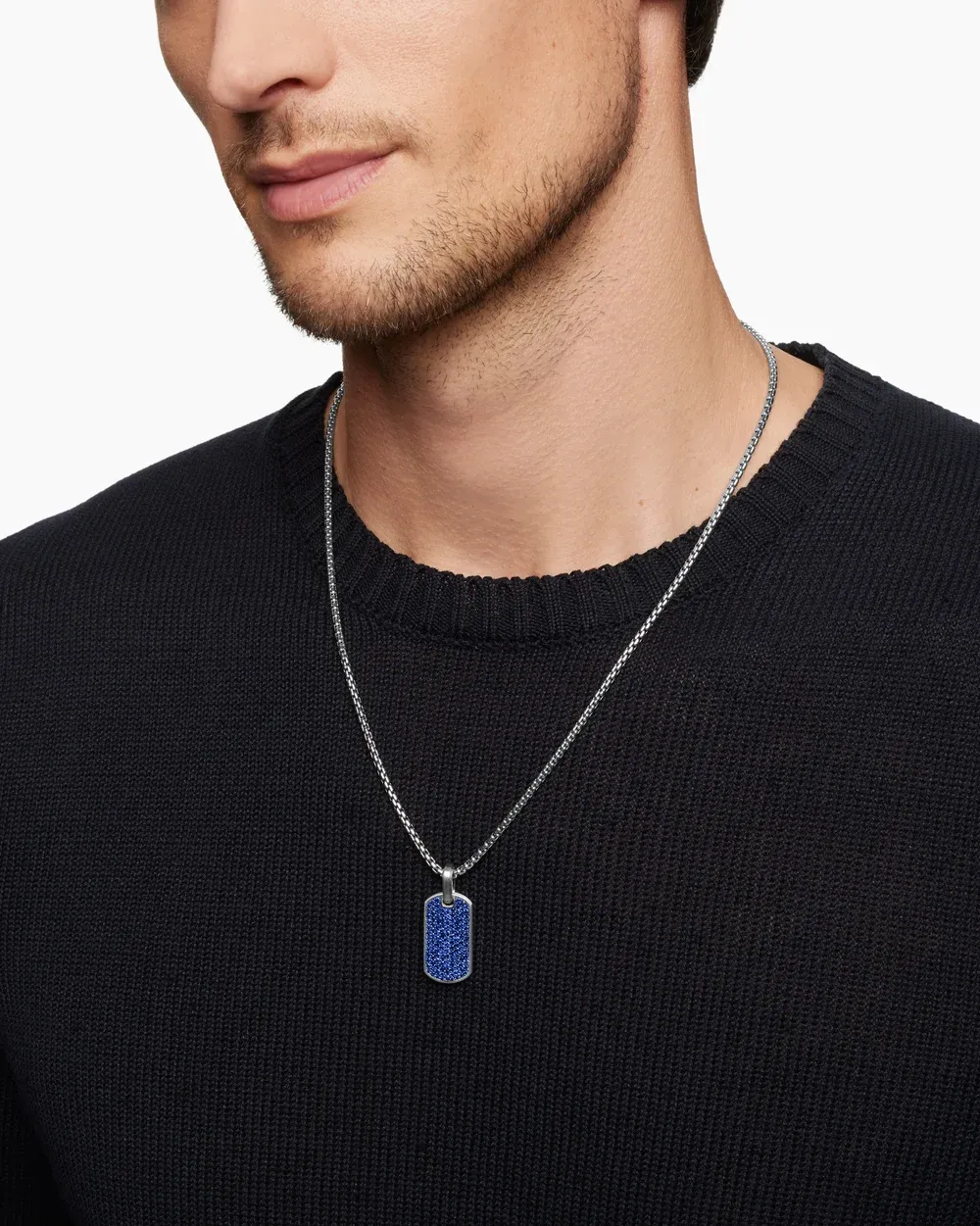 Chevron Tag Sterling Silver with Sapphires, 27mm