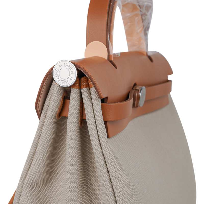 Herbag Zip 31 Bag Beton Toile Militaire / Natural Sable Leather Palladium New w/Box