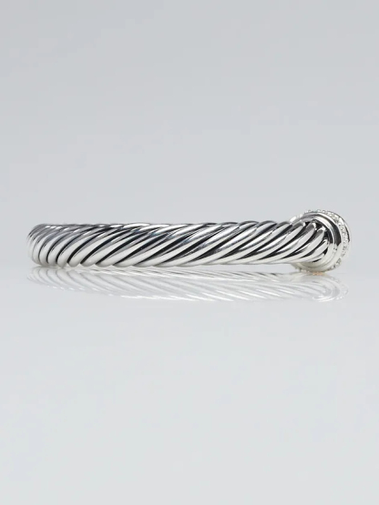 Classic Cable Bracelet Sterling Silver and Citrine with Diamonds, 7mm