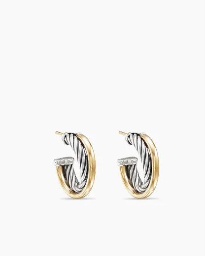 Crossover Hoop Earrings Sterling Silver with 18K Yellow Gold, 17mm