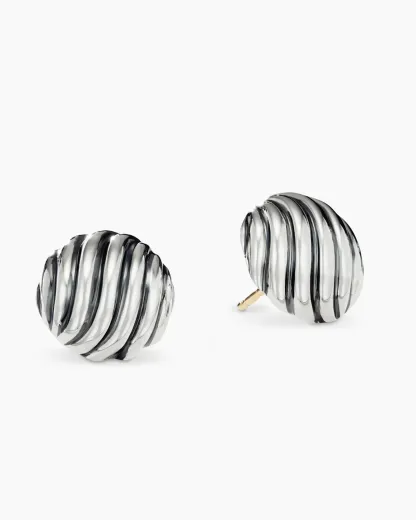 Sculpted Cable Stud Earrings Sterling Silver, 14mm