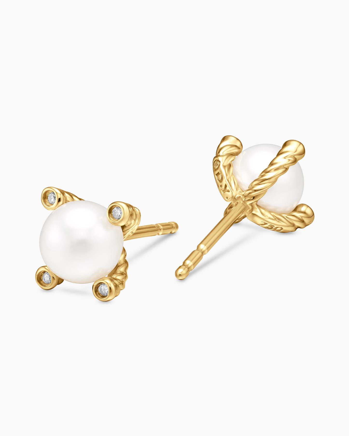 Pearl Stud Earrings 18K Yellow Gold with Pearls and Diamonds, 7.4mm