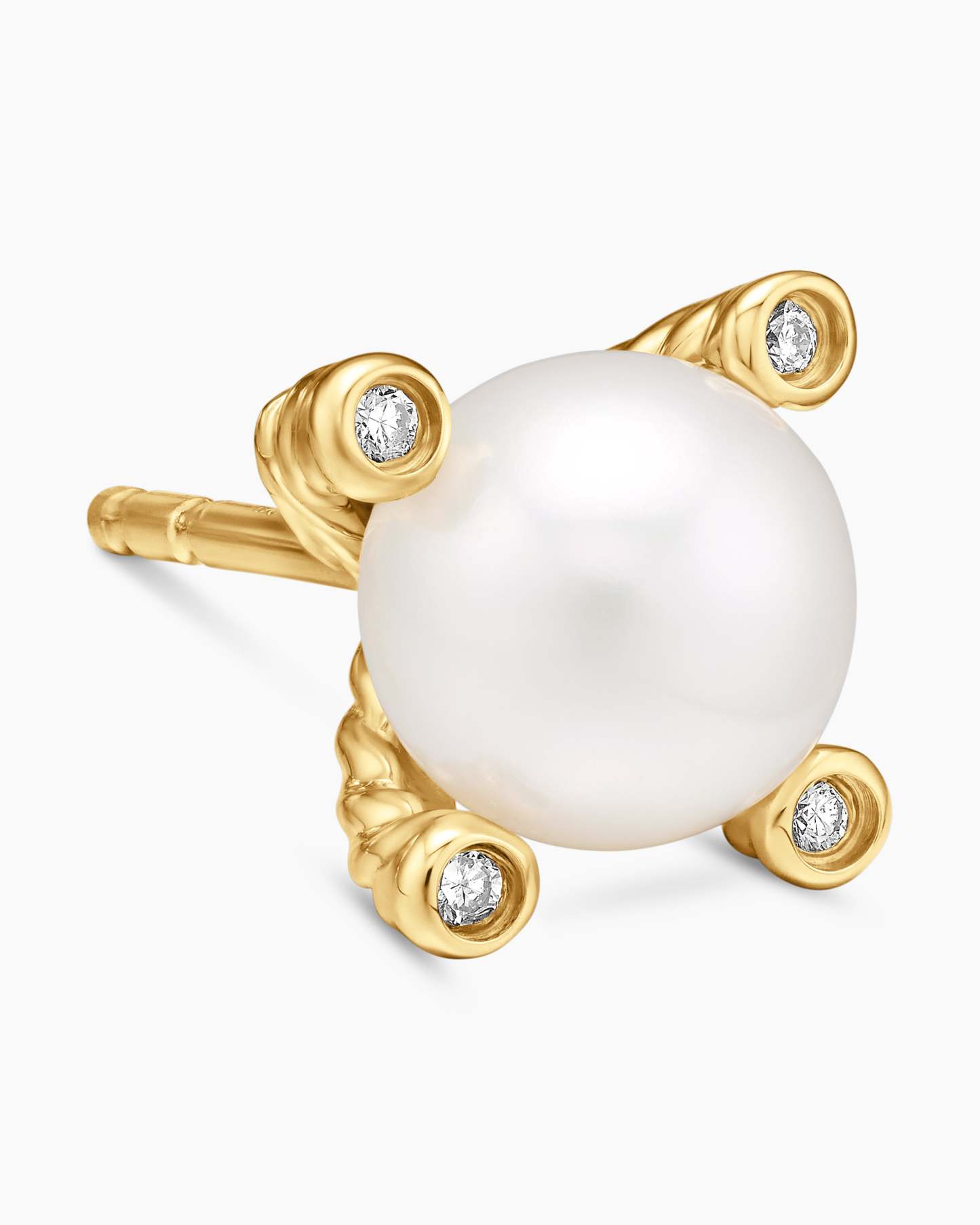 Pearl Stud Earrings 18K Yellow Gold with Pearls and Diamonds, 7.4mm