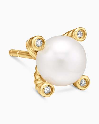 Pearl Stud Earrings 18K Yellow Gold with Pearls and Diamonds, 7.4mm