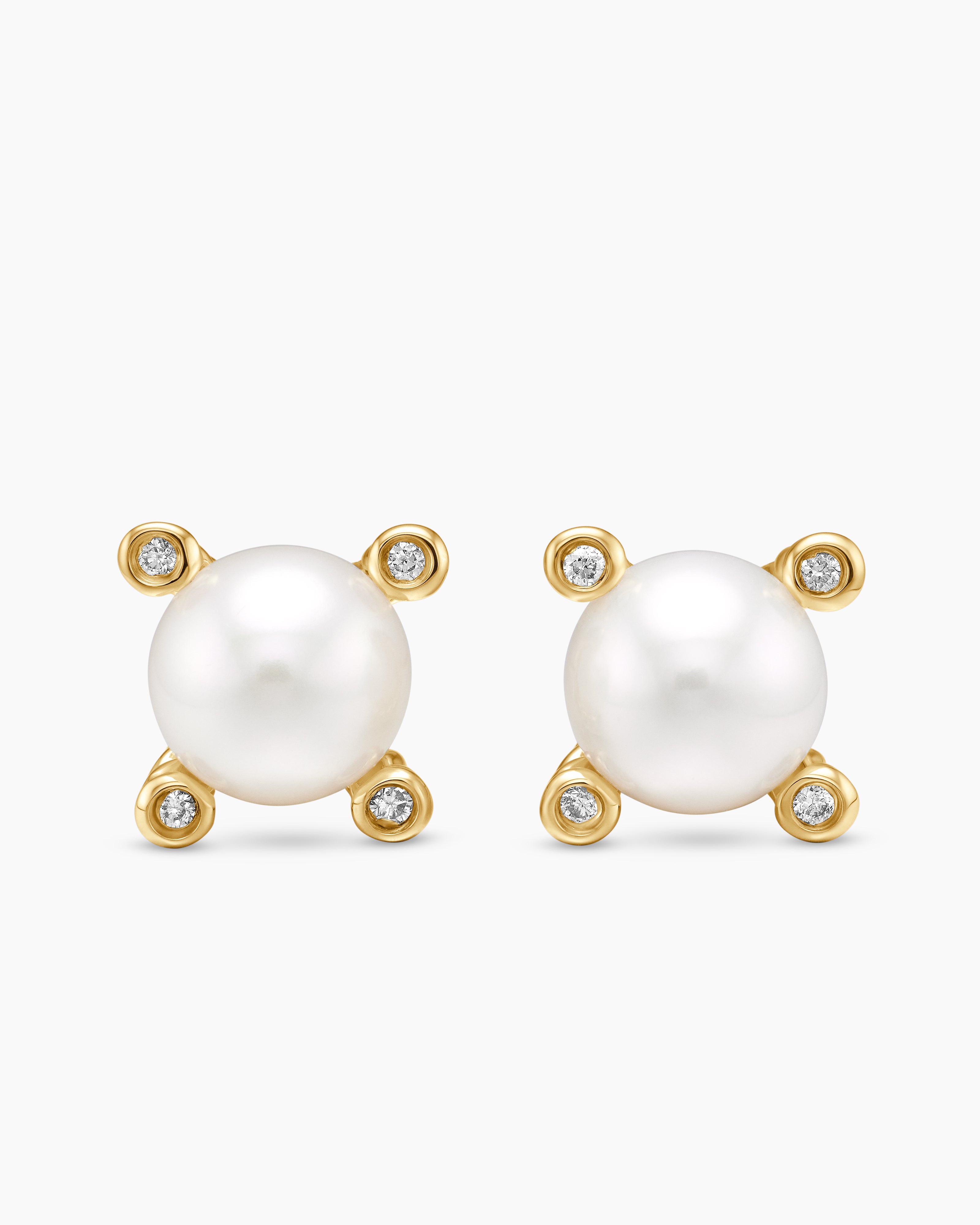 Pearl Stud Earrings 18K Yellow Gold with Pearls and Diamonds, 7.4mm