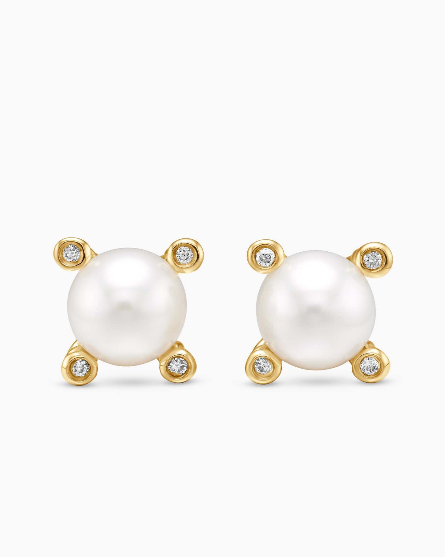 Pearl Stud Earrings 18K Yellow Gold with Pearls and Diamonds, 7.4mm