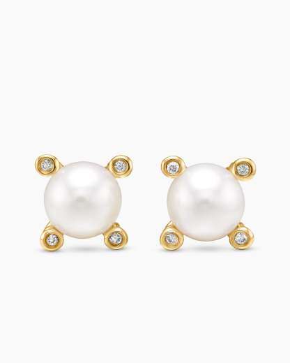 Pearl Stud Earrings 18K Yellow Gold with Pearls and Diamonds, 7.4mm