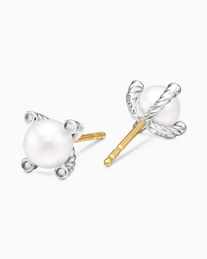 Pearl and Pavé Solari Drop Earrings Sterling Silver with Pearls and Diamonds, 18.4mm