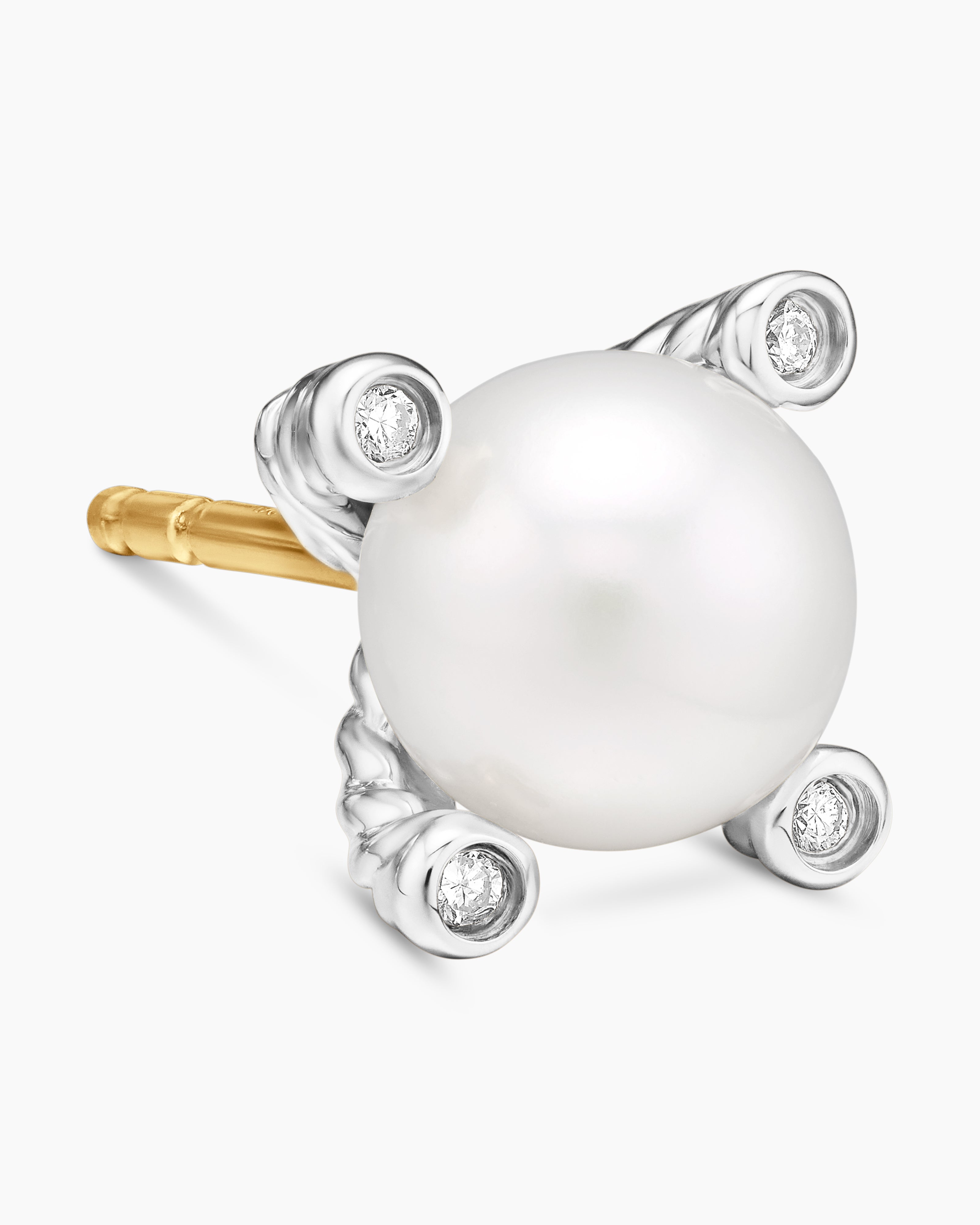 Pearl and Pavé Solari Drop Earrings Sterling Silver with Pearls and Diamonds, 18.4mm