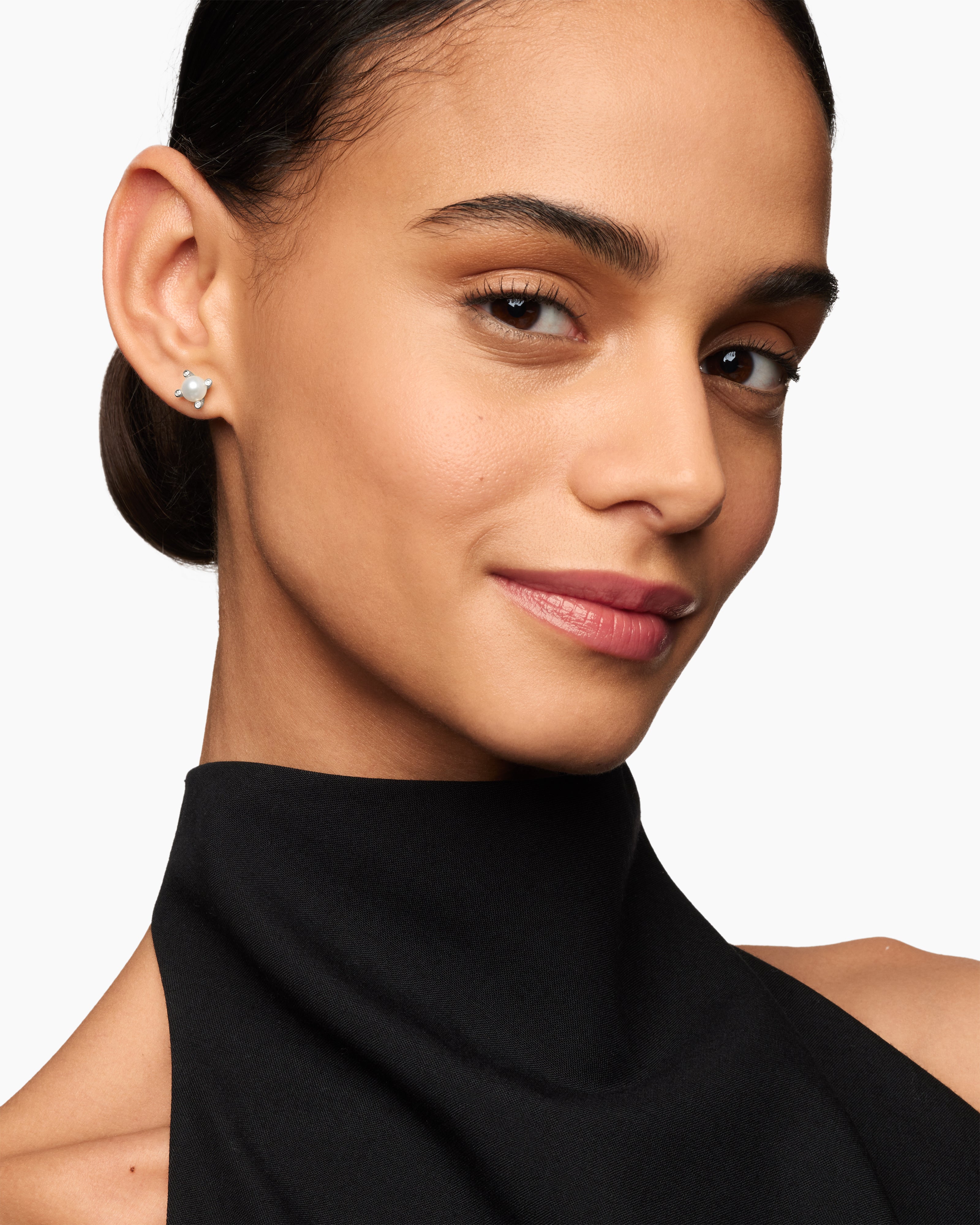 Pearl and Pavé Solari Drop Earrings Sterling Silver with Pearls and Diamonds, 18.4mm