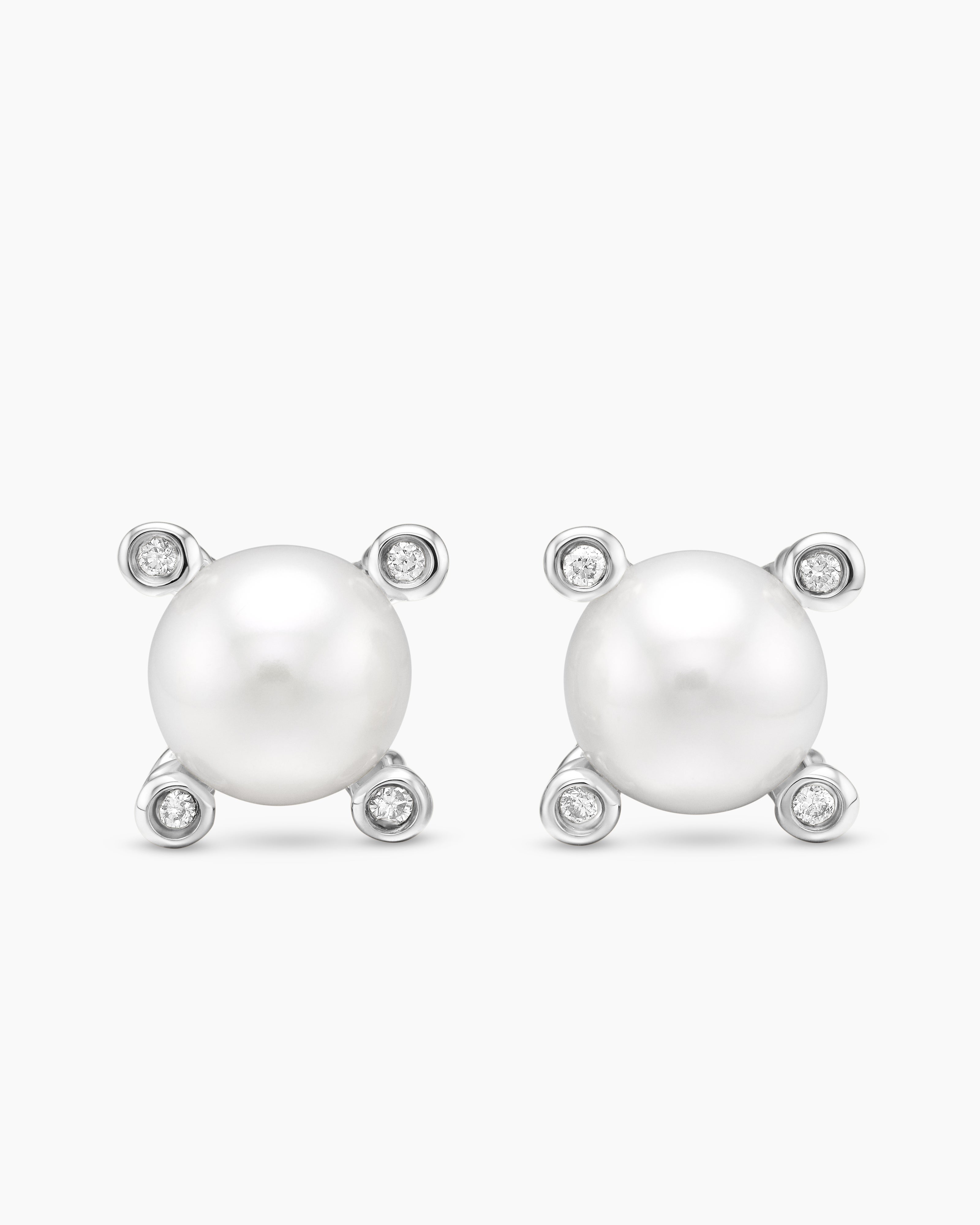 Pearl and Pavé Solari Drop Earrings Sterling Silver with Pearls and Diamonds, 18.4mm