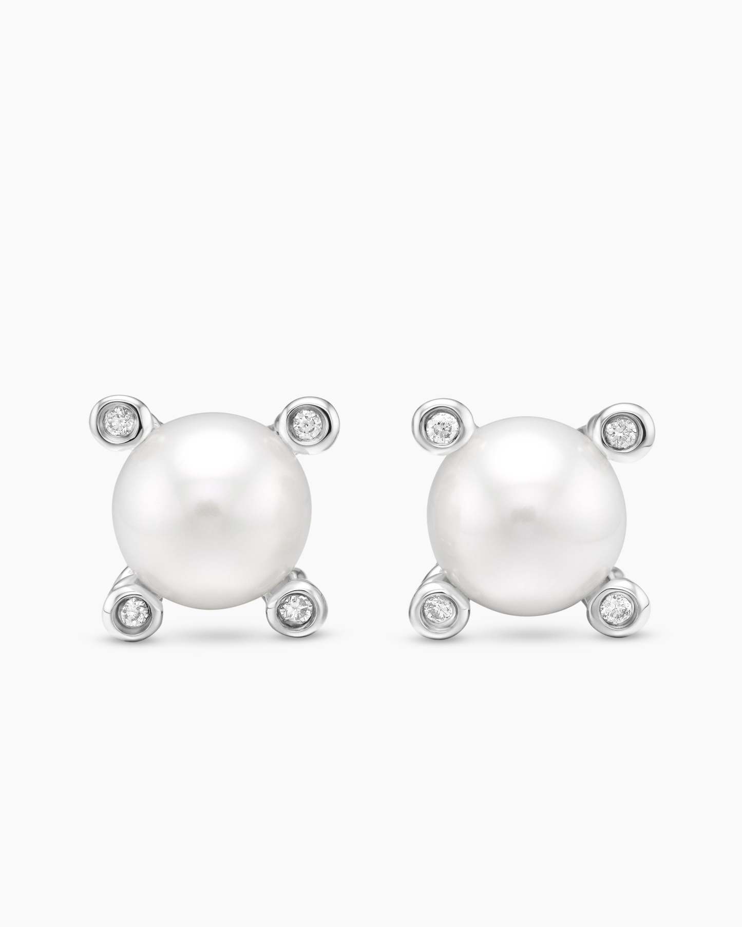 Pearl and Pavé Solari Drop Earrings Sterling Silver with Pearls and Diamonds, 18.4mm