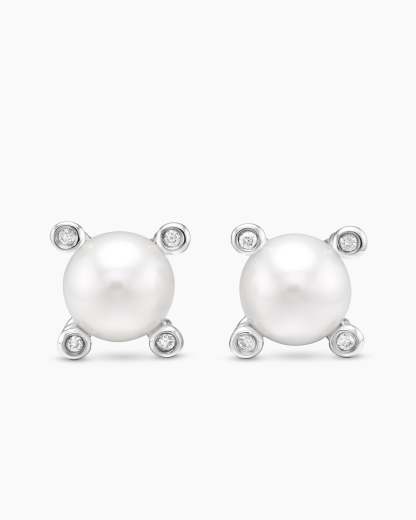 Pearl and Pavé Solari Drop Earrings Sterling Silver with Pearls and Diamonds, 18.4mm