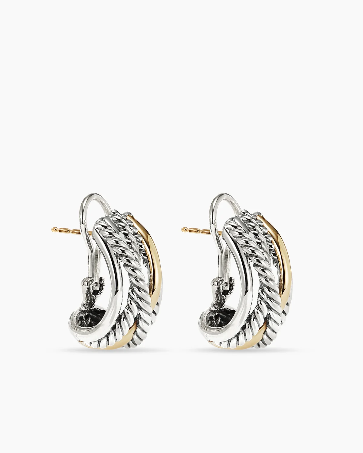 Crossover Shrimp Earrings Sterling Silver with 14K Yellow Gold, 23mm