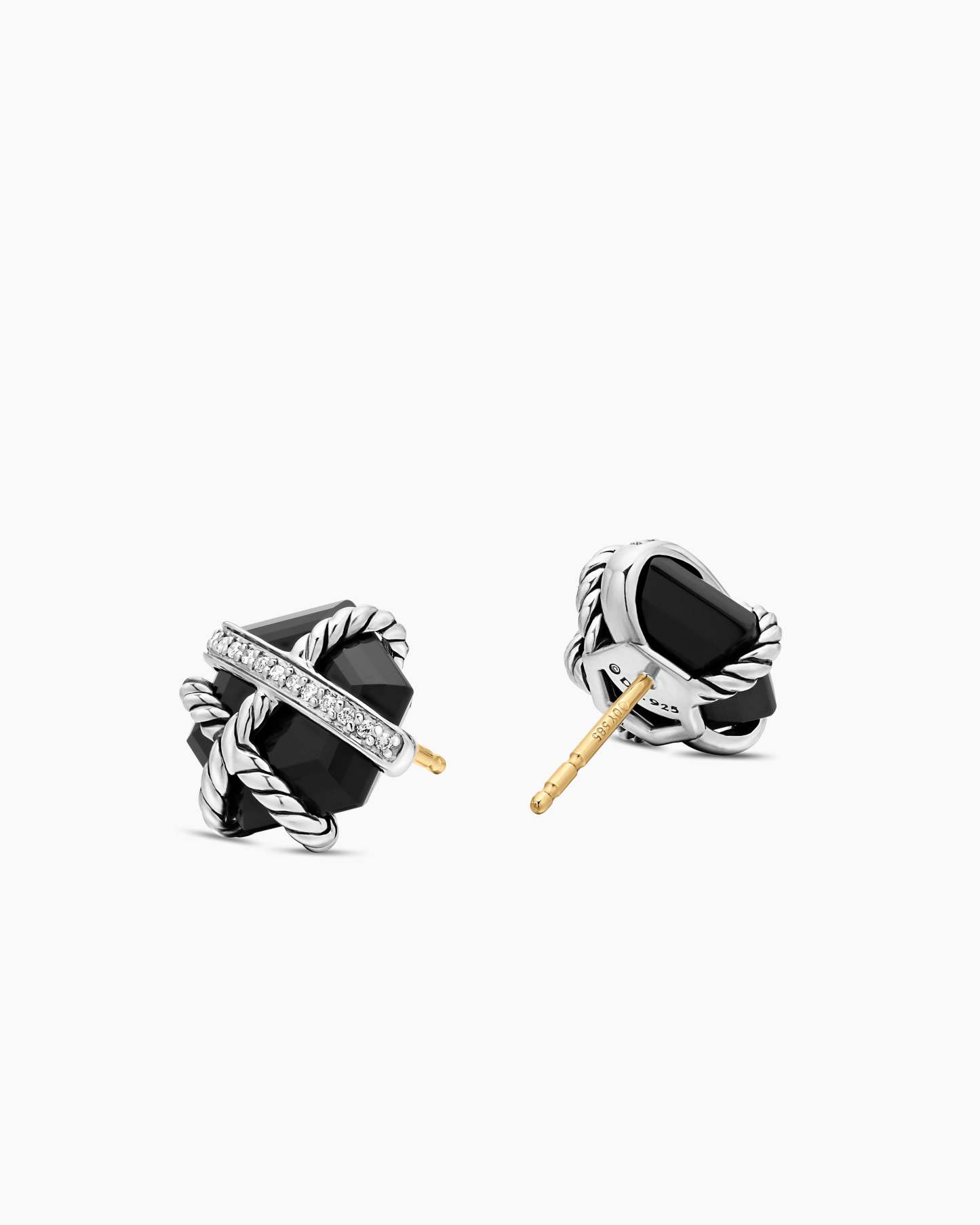 Cable Wrap Stud Earrings Sterling Silver with Black Onyx and Diamonds, 11mm