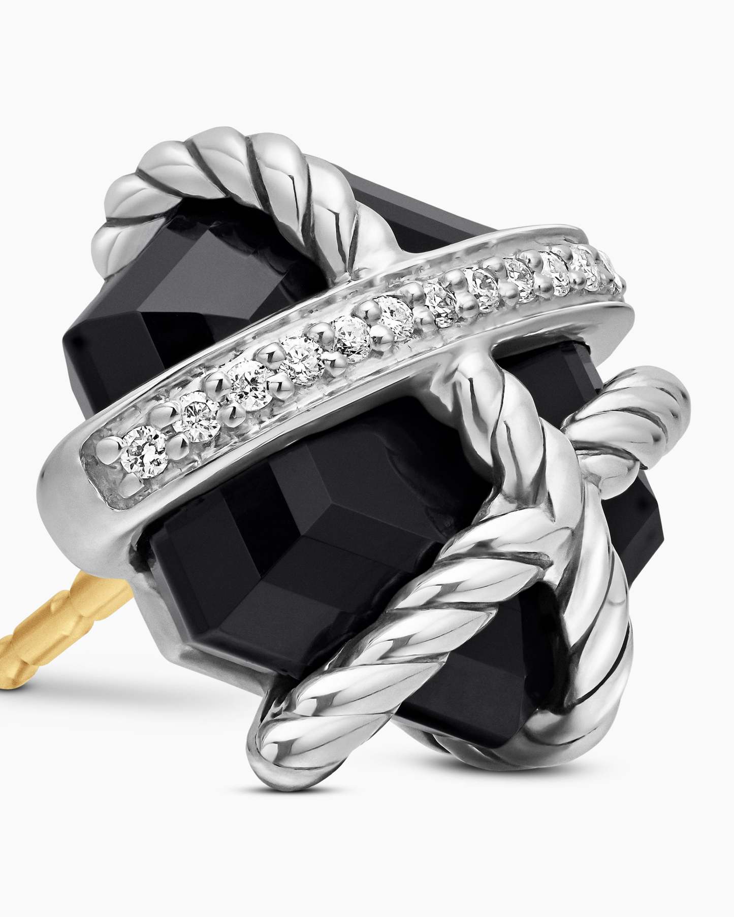 Cable Wrap Stud Earrings Sterling Silver with Black Onyx and Diamonds, 11mm